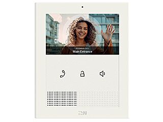 2N Clip video intercom indoor monitor with 4.3-inch colour screen with 480x272 resolution and 3 capacitive buttons. Integrated 2W speaker, PoE and bell input.